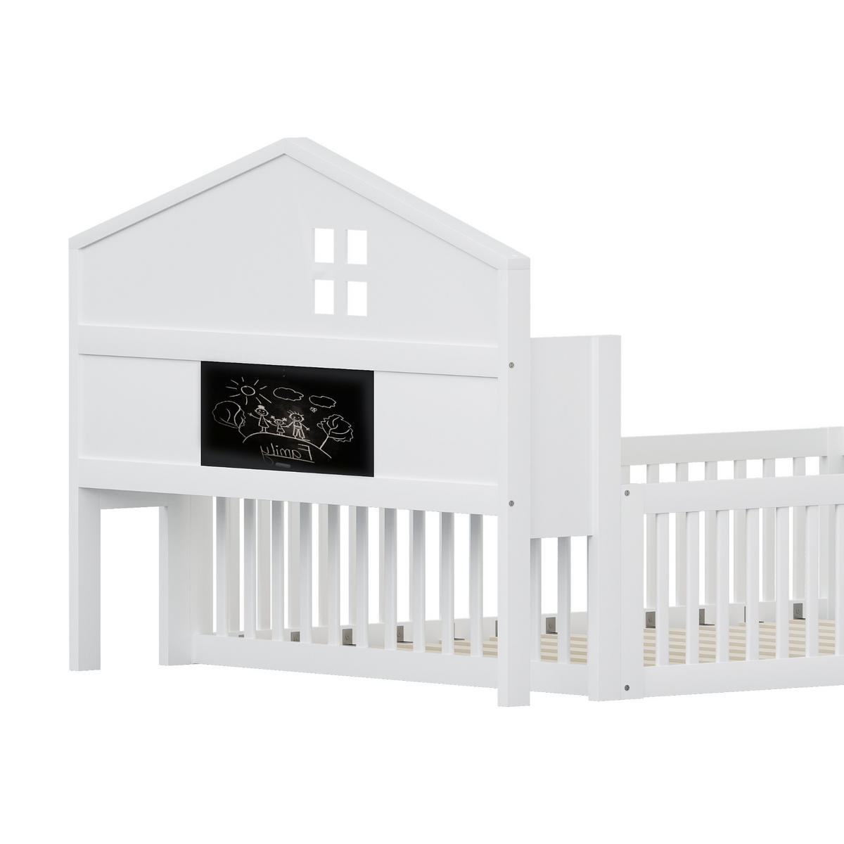 KINDERBETT aus Massivholz 140x200 cm in Weiß mit Lattenrost & Stauraum - Weiß, Holz (140/200cm) - Modfu