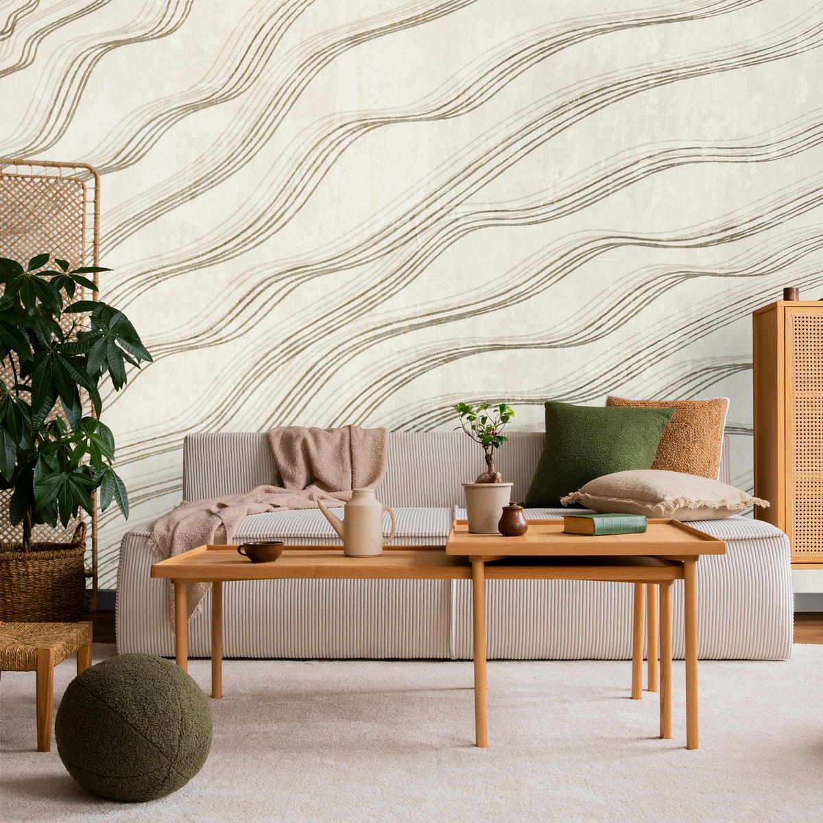 FOTOTAPETE für Wohnzimmer Beige Wellen Abstraktion 400x280 - Beige, Papier (400/280cm) - Muralo