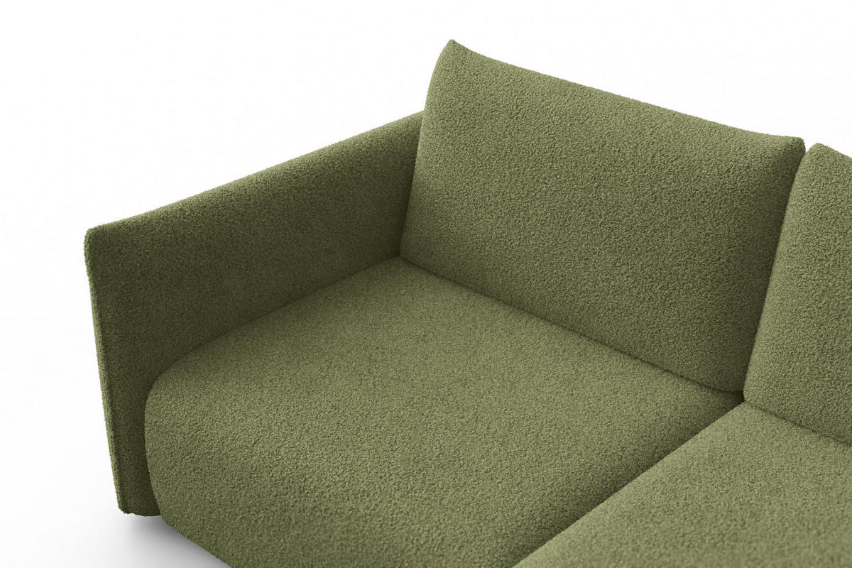 ECKSOFA TAUER 3-Sitzer RECHTS, Bouclé-Stoff grün - Schwarz/Grün, Holz/Textil (206/173cm) - Courtois Laville