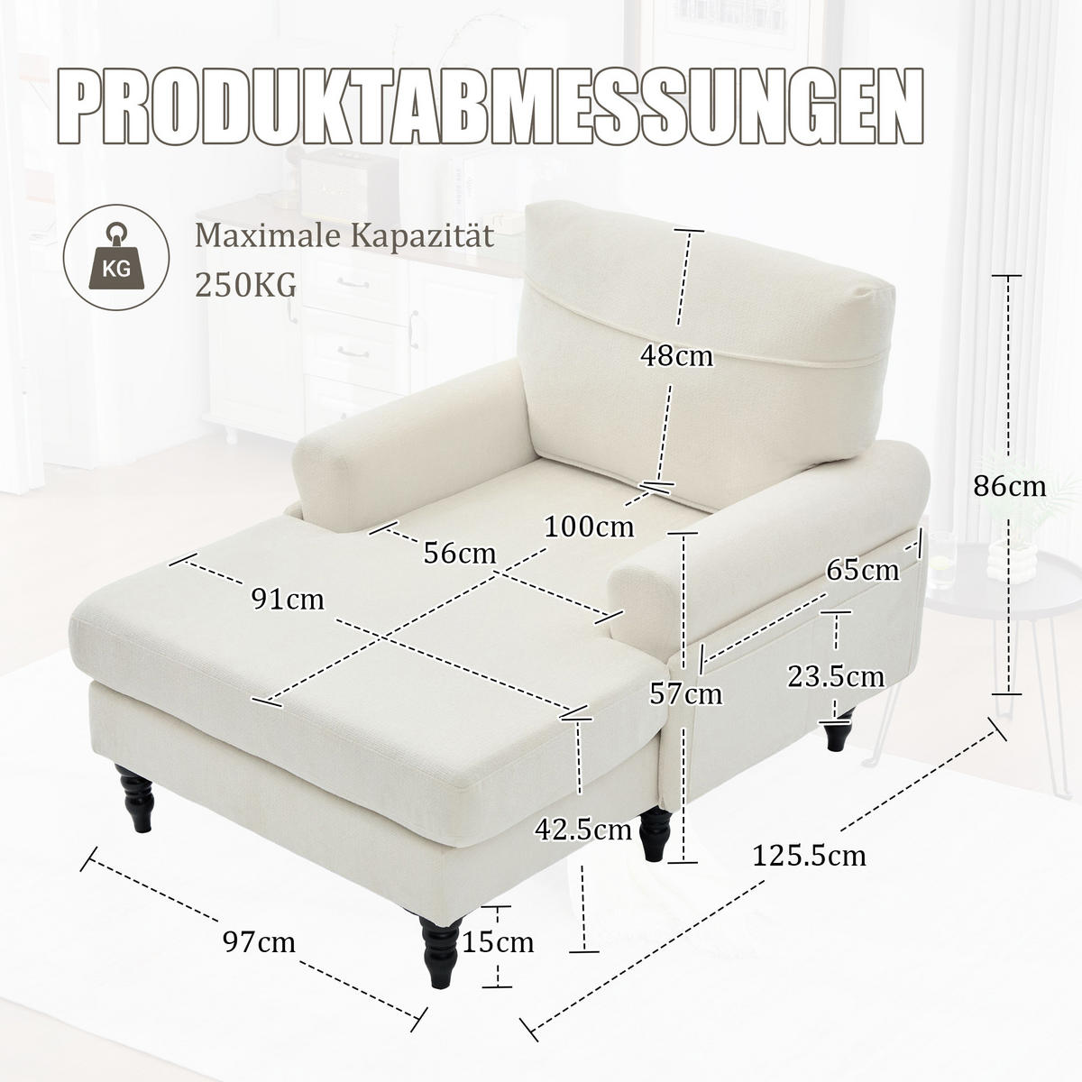 RELAXSESSEL Chenille mit Stauraum polstersessel für Wohnzimmer Schlafzimmer Beige - Beige, Textil (97/86/125cm) - PARAFTA HOME