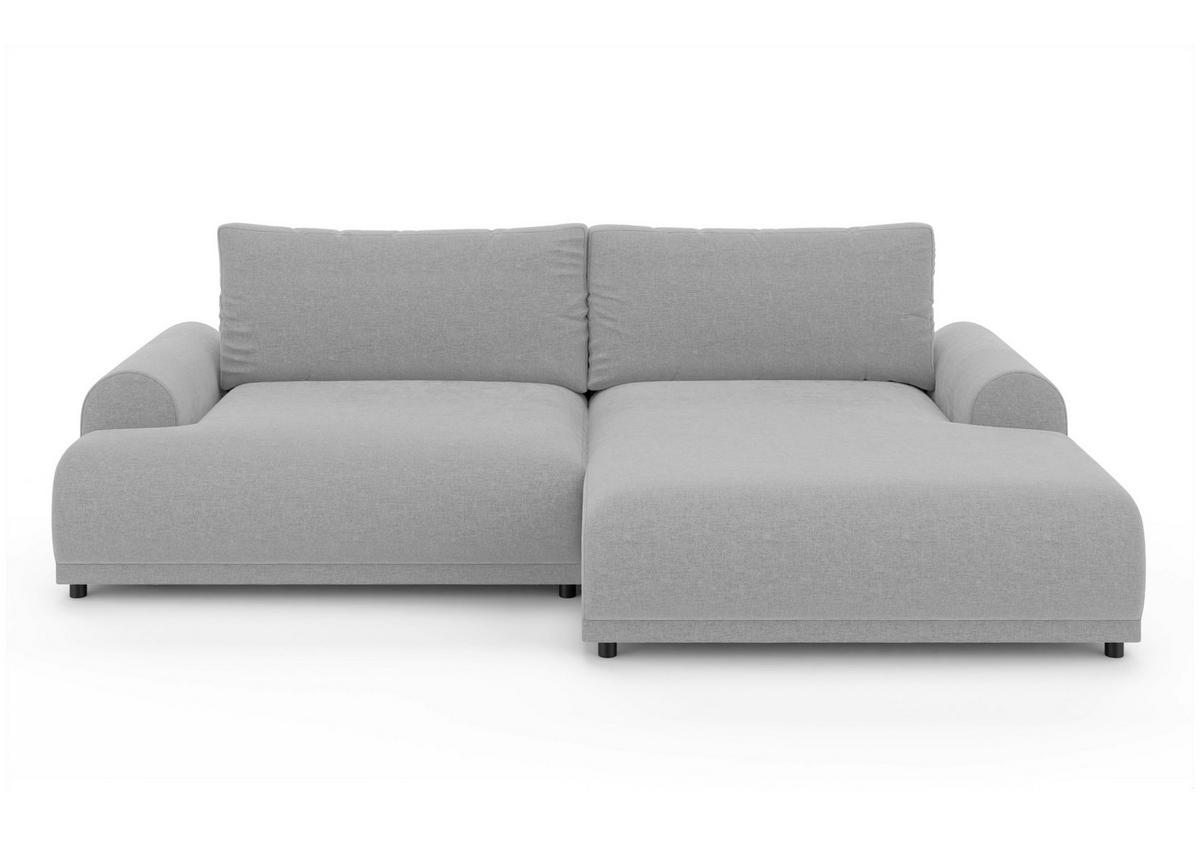 ECKSOFA mit Schlaffunktion, Bettkasten, extrabreite Ottomane rechts, abgerundete Armlehnen, B240/T145/H81 cm, Chenille Hellgrau / 21025 - Hellgrau/Schwarz, Kunststoff/Textil (240/145cm) - luma-home