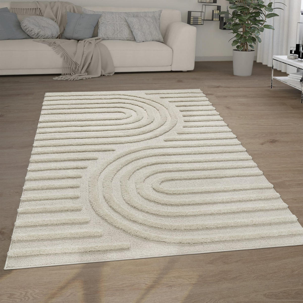 HOCHFLORTEPPICH, mit 3D-Struktur, aus Polypropylen, Florhöhe 30 mm, Creme, 120 x 160 cm - Beige, Textil (120/160cm) - KADIMA DESIGN
