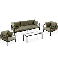 GARTENMÖBELSET RAMBE 4-tlg. 1x Tisch 2x Sessel 1x Sofa 3-Sitzer, mit Auflage, Stahlrahmen, LOFT-STIL, Anthrazit/Beige - Dunkelgrau/Beige, Textil/Metall - KONSIMO®