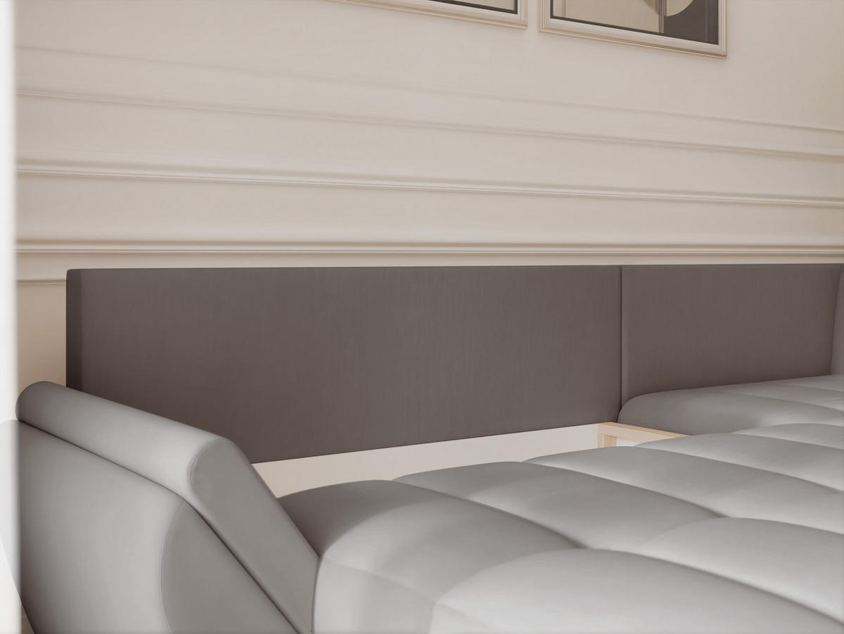 ECKSOFA DOLCE mit Schlaffunktion und Bettkasten Hellgrau - Hellgrau, Holzwerkstoff/Kunststoff (266/190cm) - Idohome