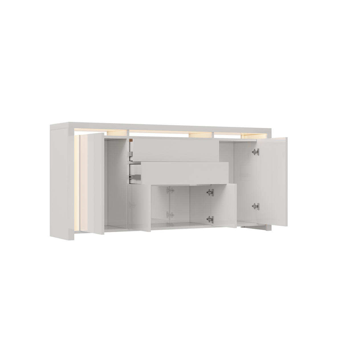 SIDEBOARD 160x35x75 cm 2 Schubladen 4 Türen LED weiß - Weiß, Holz (160/75/35cm) - LEBENLANG