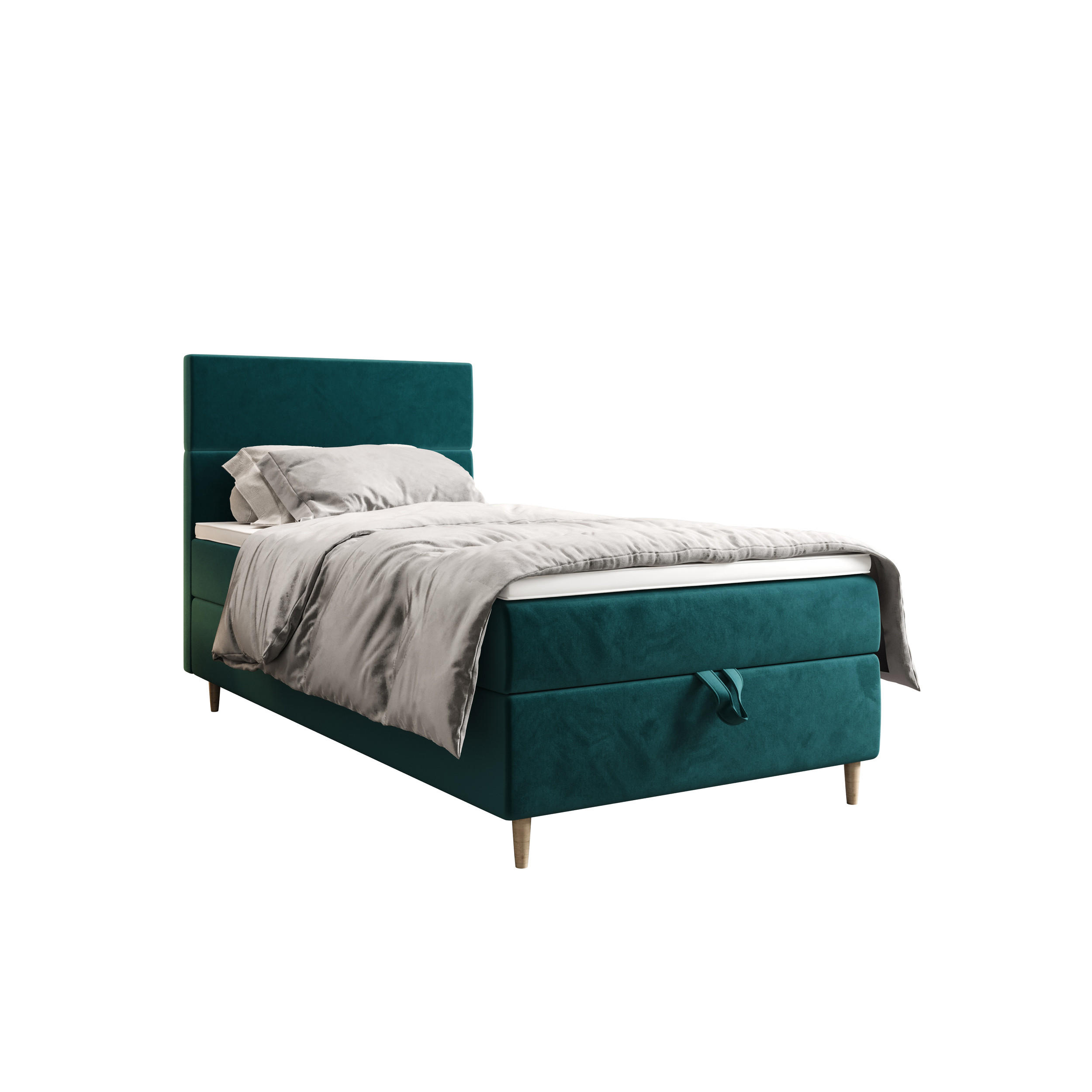 BOXBETT FLO 100x200 Itaka 39, mit Matratze H3 und Topper, Türkis - Türkis, Holz/Textil (100/200cm) - Bedante