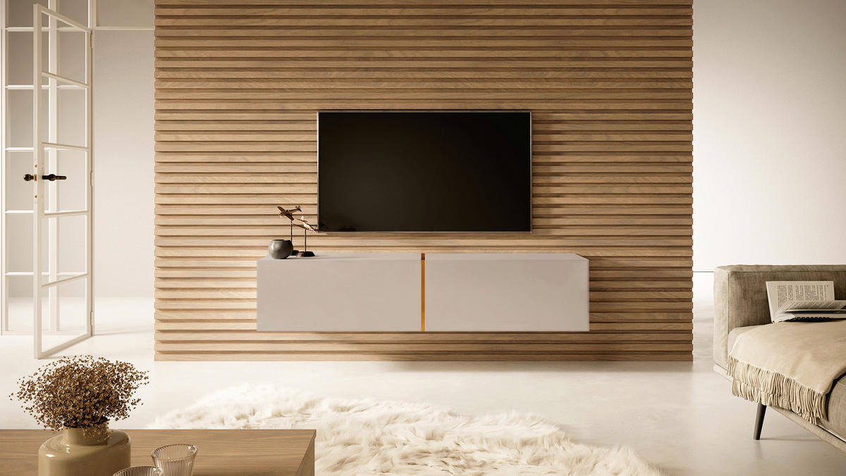 TV-HÄNGEBOARD Bisira Greige mit goldenem Einsatz 140 cm - Greige/Goldfarben, Holzwerkstoff (140/30/31.6cm) - Selsey