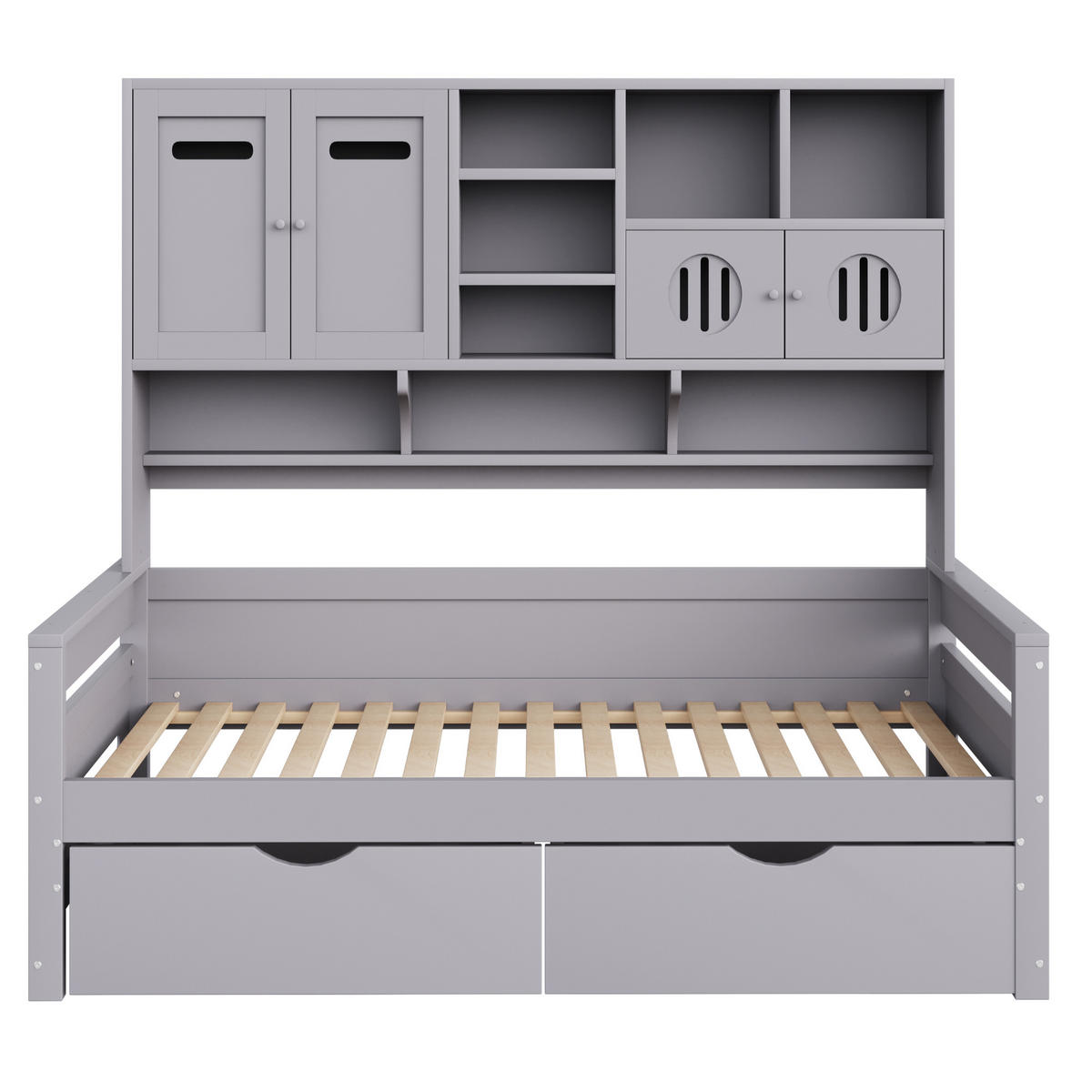 SCHLAFSOFA 90/200 cm in Grau mit 2 Schubladen, Regal und Stauraum - Grau, Holz/Holzwerkstoff (90/200cm) - CHICFURN