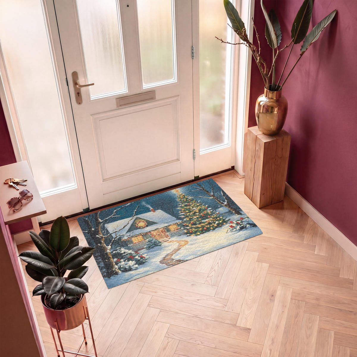 ROHOŽKA Vánoce - Vánoční stromek - Zima - Domov - Sníh 120x80 cm - různobarevná, textil/umělá hmota (120/0.4cm) - MuchoWow