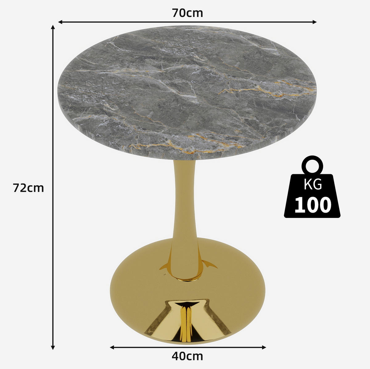COUCHTISCH 70,1 cm in Gold aus Kunstmarmor–rund und vielseitig - Goldfarben, Stein (70/70/72cm) - Flora Grace