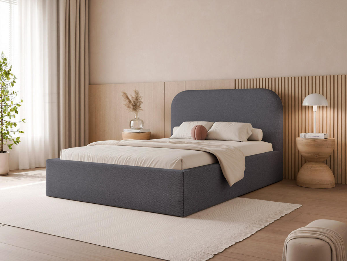 POLSTERBETT FUZZI 120x200 cm Dunkel Graublau (Stoff Lumi) - mit Bettkasten und Lattenrost - Blau/Dunkelgrau, Holzwerkstoff/Textil (120/200cm) - Ravio