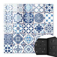 SCHLÜSSELBOX Schwarz 30x30 cm- Türöffnung nach rechts - Blaue Fliesen - Blau, Metall (30/30/5cm) - TULUP