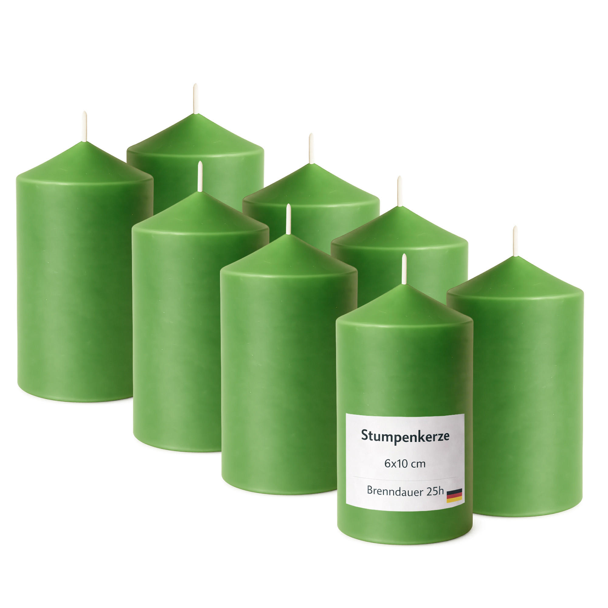 STUMPENKERZEN (8er Pack) Ø6cm x 10cm - Grün - Grün, Naturmaterialien (10cm) - HS Candle