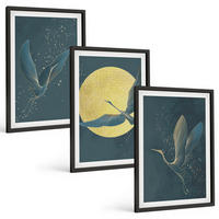 BILDER SET 3er Set - 40x60 cm Schwarzer Rahmen - Kraniche im Flug bei Nacht - Schwarz, Kunststoff (40/60cm) - TULUP