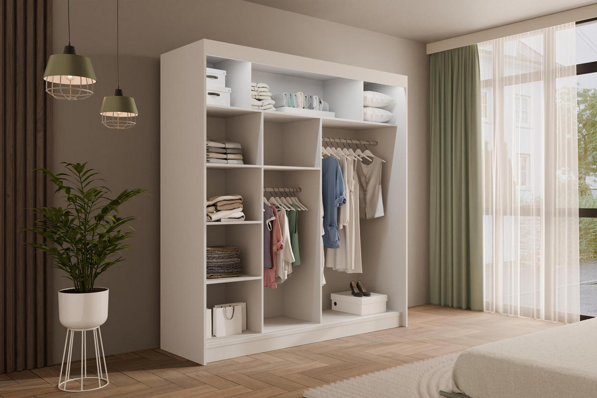 KLEIDERSCHRANK AMOHA mit LED - 200 cm - Weiß - Weiß, Holzwerkstoff (200/215/61cm) - ALTDECOR