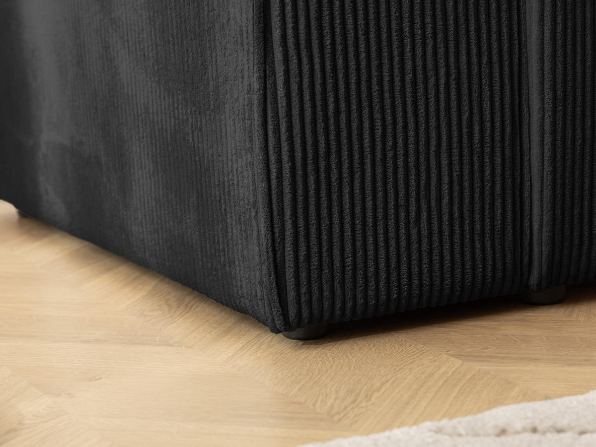 ECKSOFA Rivio mit Schlaffunktion und Bettkasten, Cordstoff Schwarz - Schwarz, Holz/Kunststoff (262/149cm) - S-Style