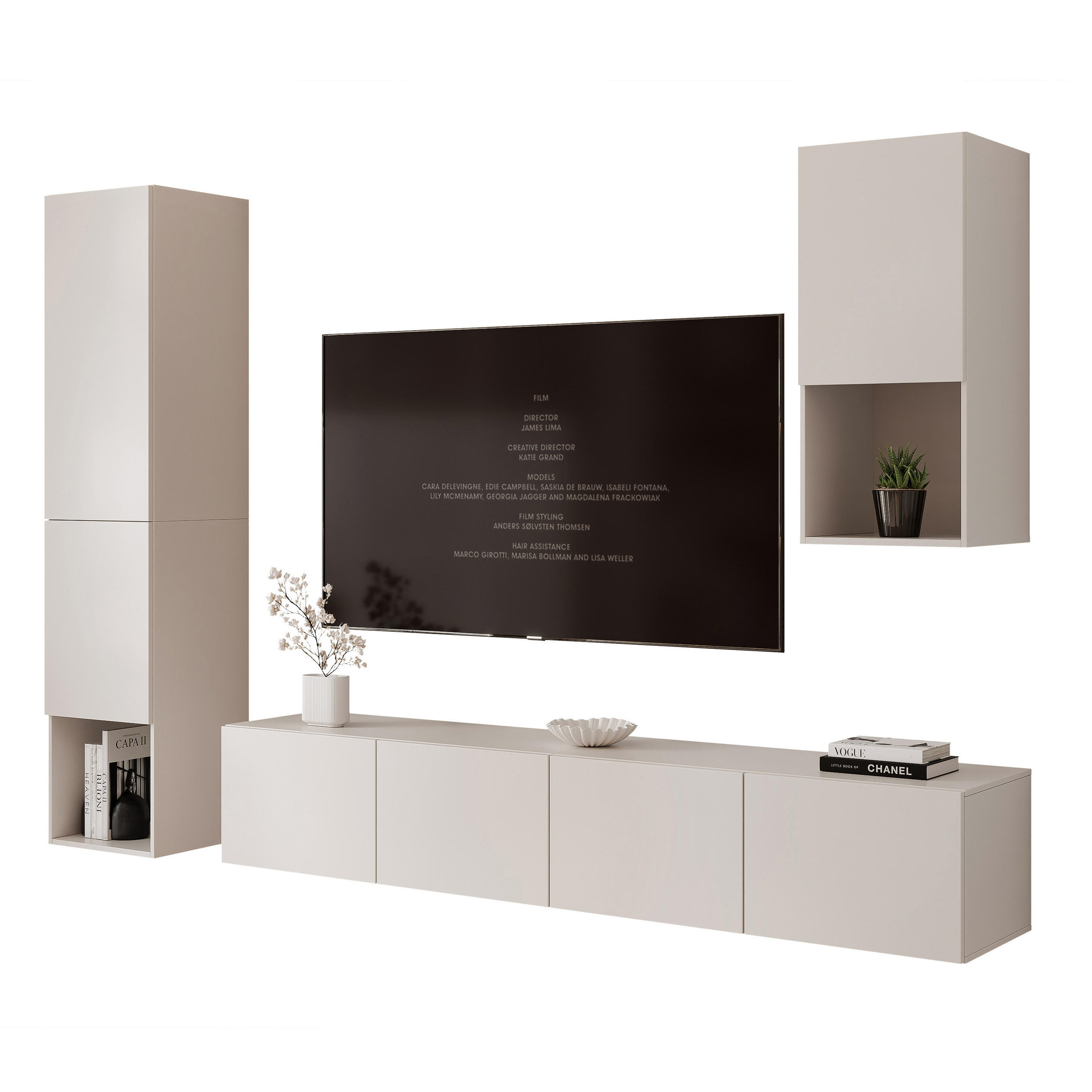 WOHNWAND ANGEL LINE III 3-teilig, mit LED-Beleuchtung, Kaschmir - Kaschmir, Holzwerkstoff (240/216/40cm) - Idohome