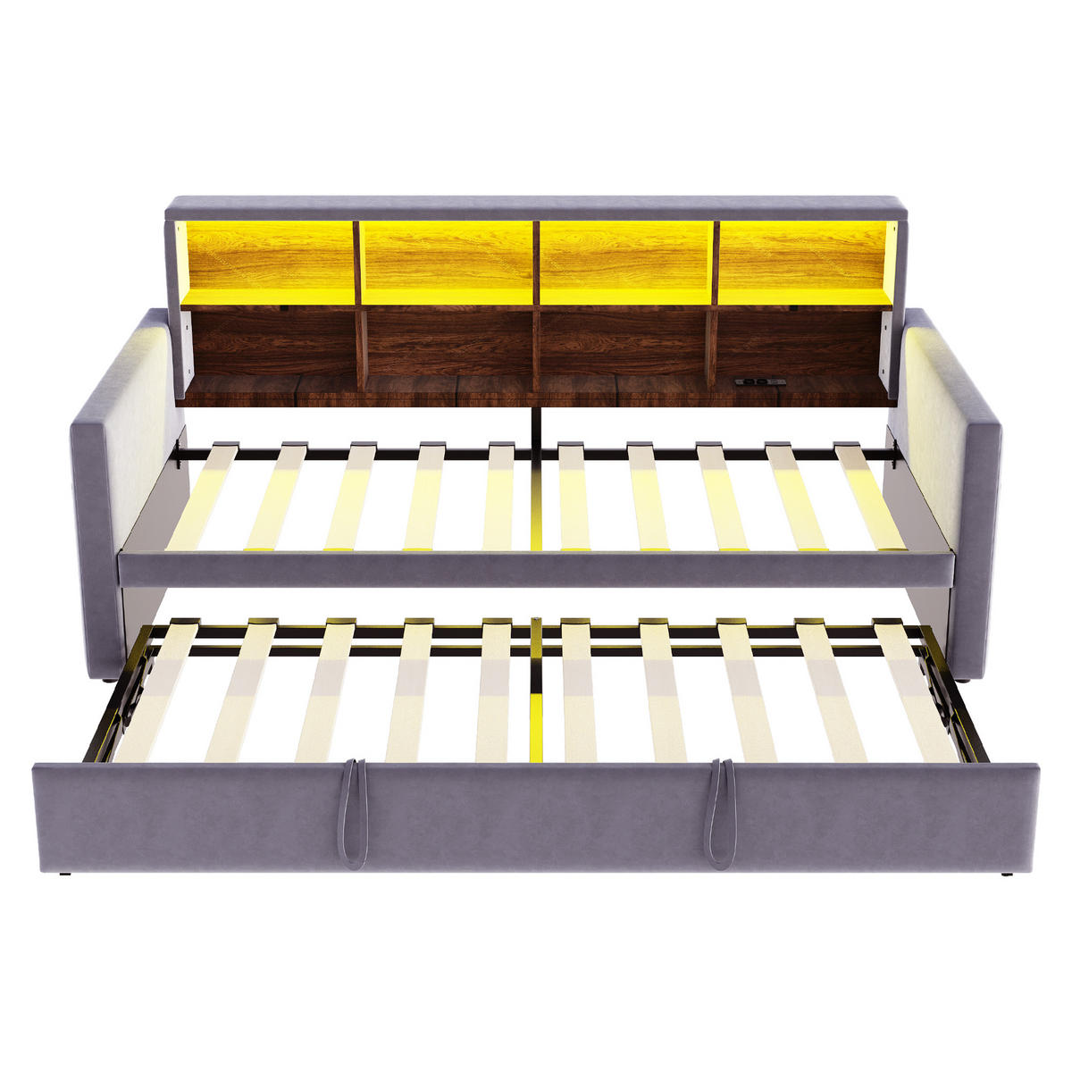 POLSTERBETT 90/190 cm Dunkelgrau aus Samt mit Ausziehfunktion Stauraum und LED-Beleuchtung - Dunkelgrau, Textil (90/190cm) - OKWISH