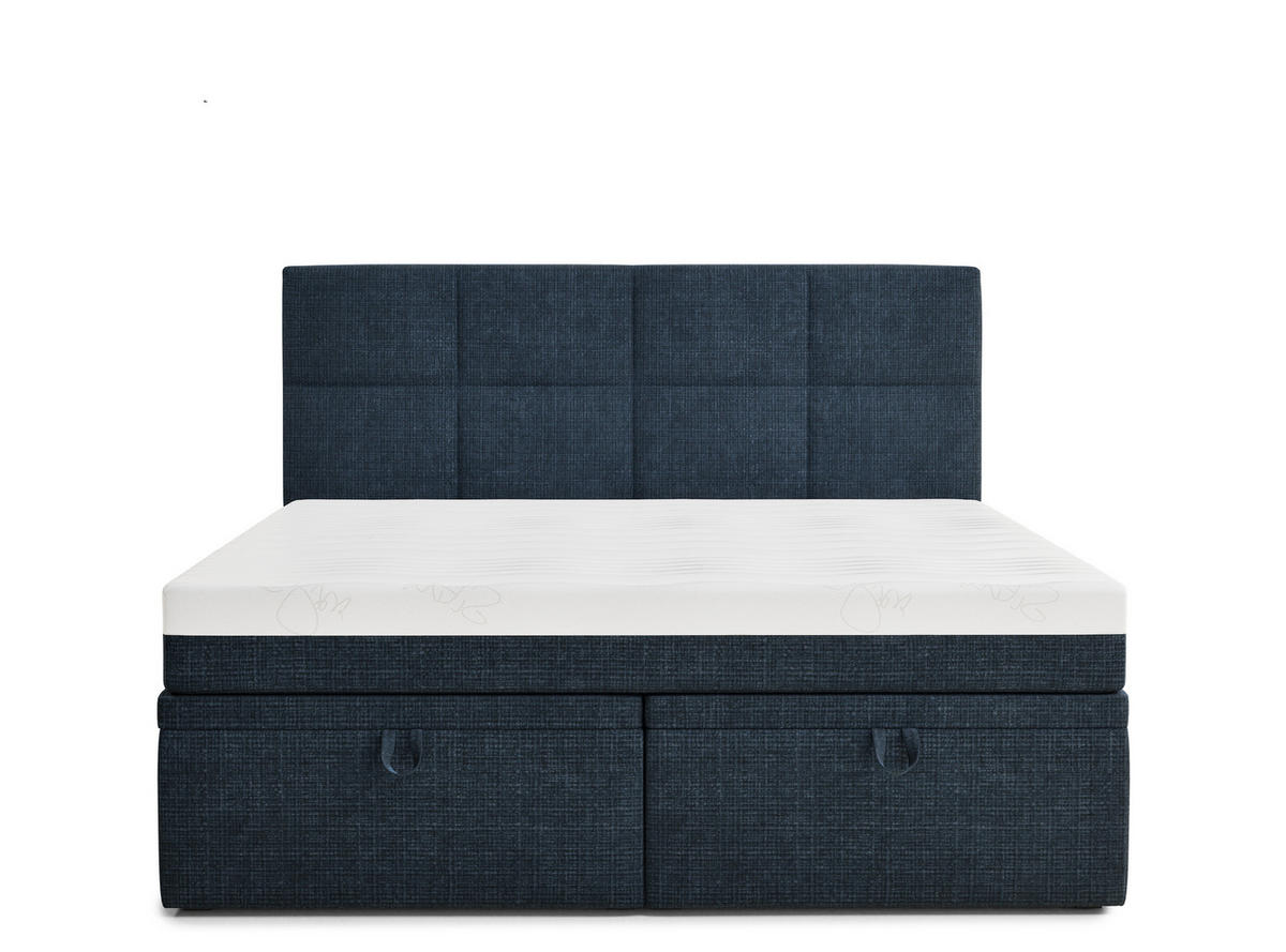 BOXBETT 140/200 cm Umage, in Marineblau, Matratze, gepolstertes Kopfteil, Bettkasten, H3 = fest - Schwarz/Dunkelblau, Holz/Holzwerkstoff (140/200cm) - Maison de Reve