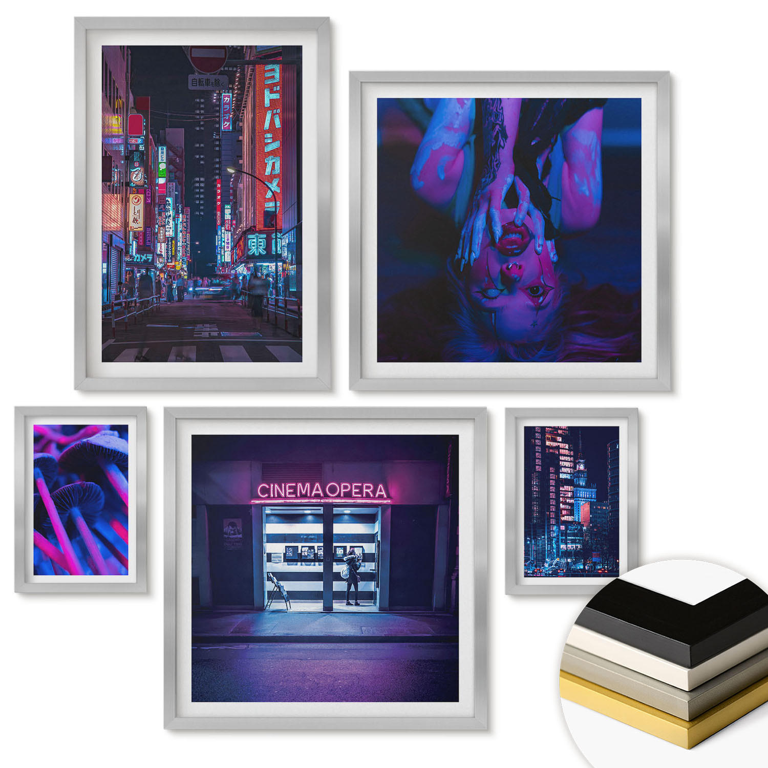 WANDBILDER 5er Set - 50x50 cm & 20x30 cm & 40x60 cm Silberner Rahmen - Kosmische Sternenlandschaften - Silberfarben, Kunststoff (40/60cm) - ArtPrintCave