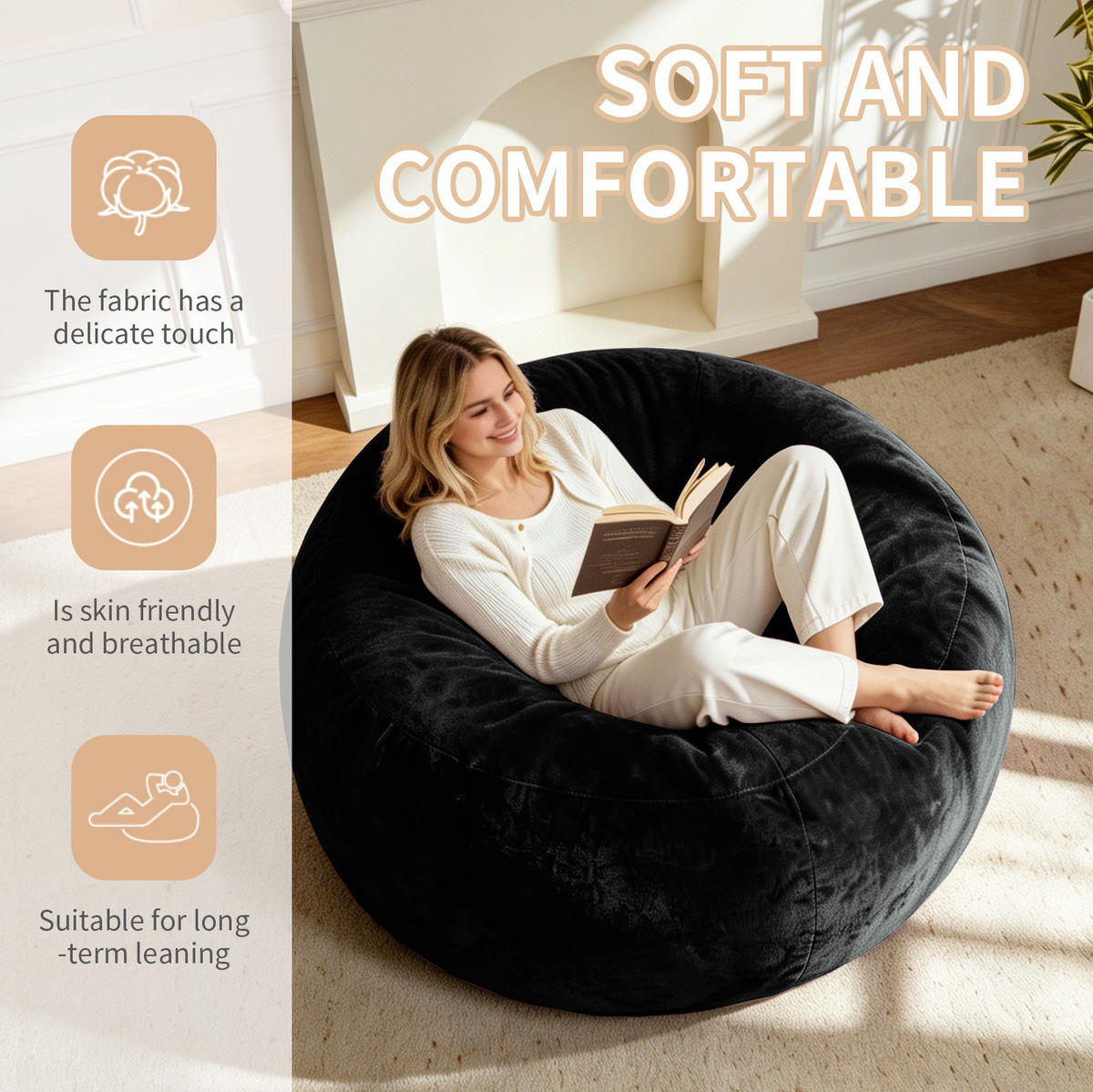 SITZSACK Sofa 4 FT Schwarz - Schwarz, Kunststoff (100/50/100cm) - Beauniv