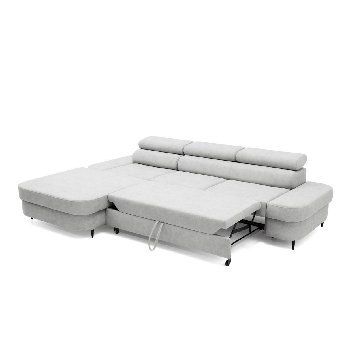 ECKSOFA JAZZ L Links mit Schlaffunktion 127x216 Velours Hellgrau - Hellgrau/Schwarz, Holz/Textil (285/237cm) - Muffo