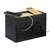 KABELBOX - Schwarz, Holz (14/25.5/16.5cm) - Relaxdays