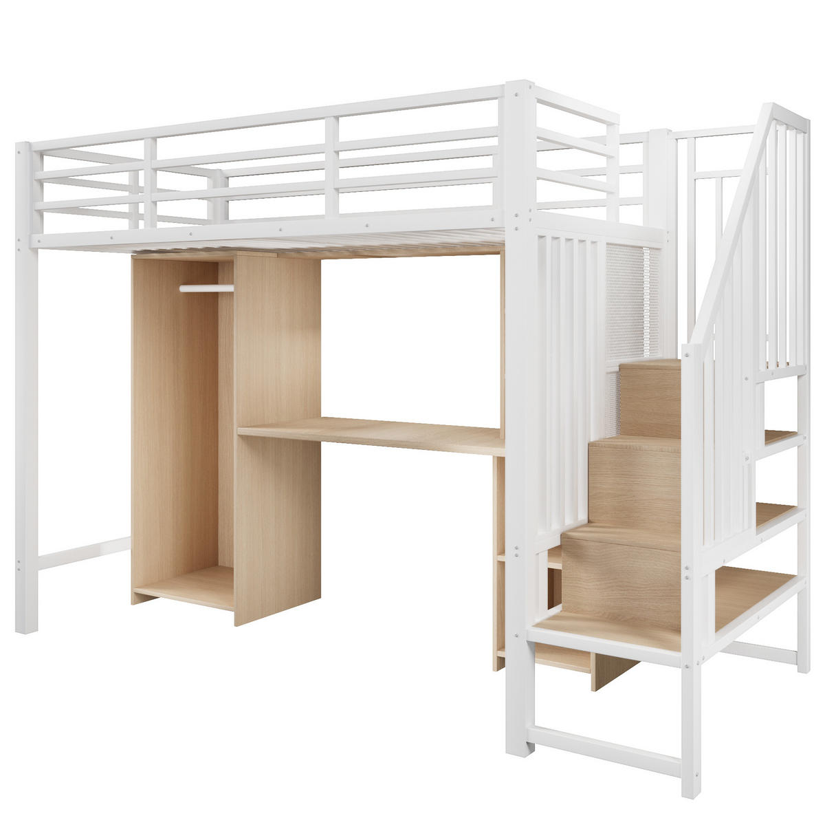 HOCHBETT 90/200 cm weiß aus Metall/MDF mit Schreibtisch und Stauraum - Weiß, Metall (90/200cm) - OKWISH