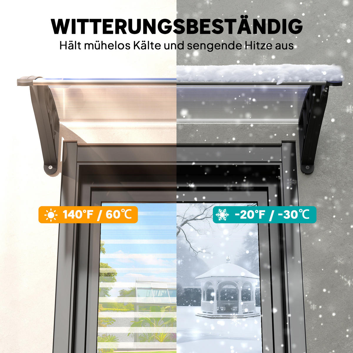 VORDACH DE-07398 Pultvordach aus Polycarbonat, 100x75 cm Transparent - Transparent/Schwarz, Kunststoff (75/23/100cm) - ComfortXL