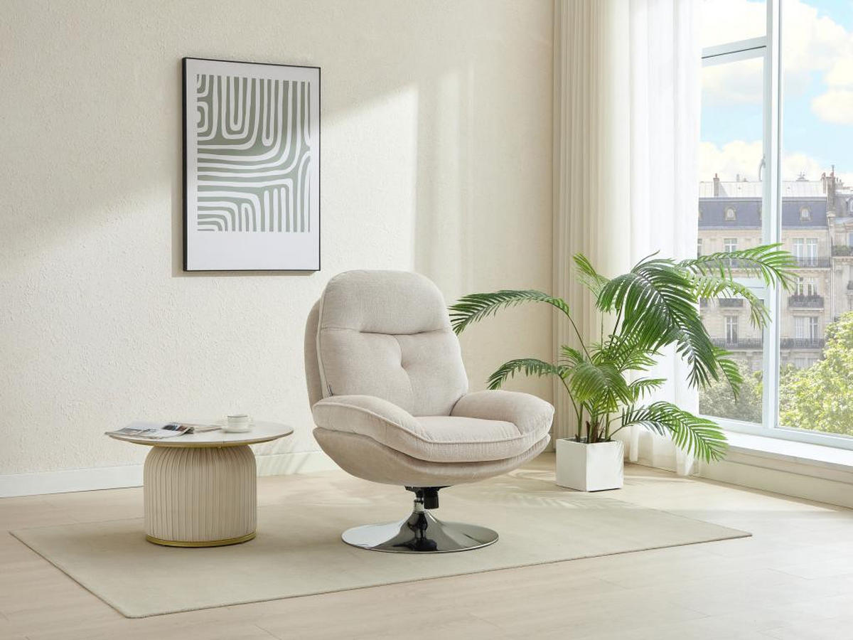 DREHSESSEL - Strukturstoff - Beige - ILMACA - Beige, Textil (90/99/78cm) - Vente-Unique
