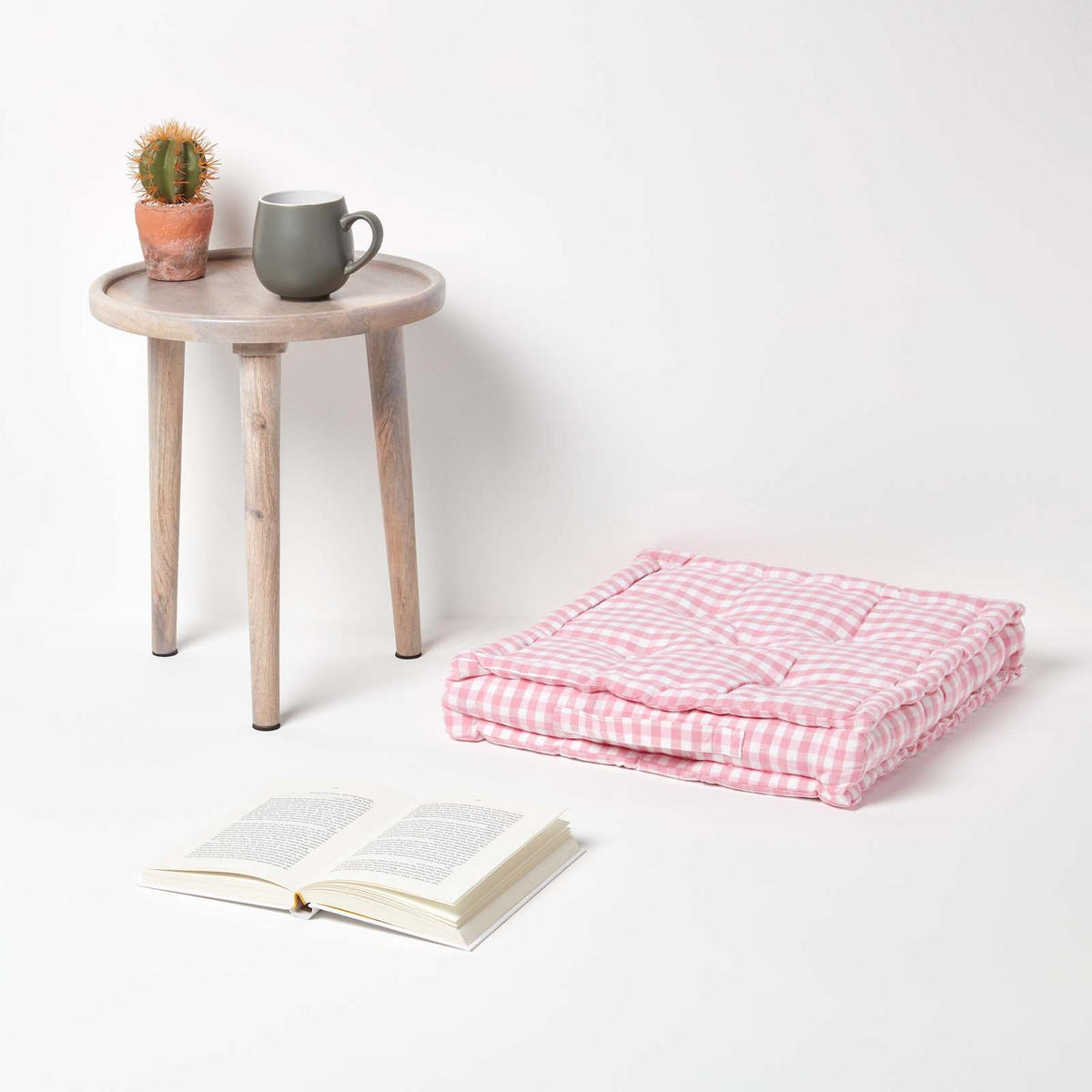 SITZKISSEN rosa kariert 40/40/8 cm – Bodenkissen Vichy-Karo - Rosa, Textil (40/40/8cm) - Homescapes