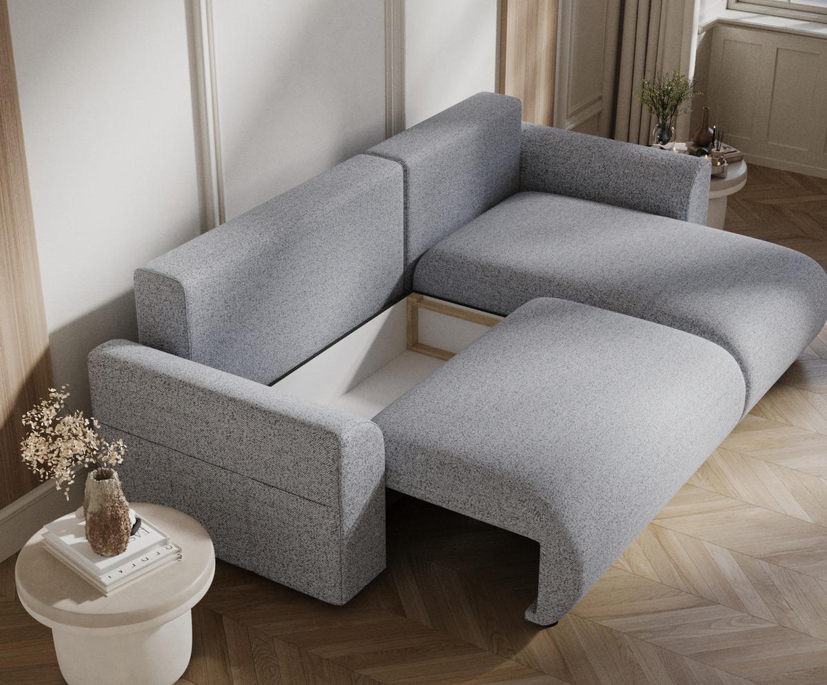 ECKSOFA MIT SCHLAFFUNKTION Bodega Grau Webstoff - Schwarz/Grau, Holz/Holzwerkstoff (235/138cm) - Maison de Reve