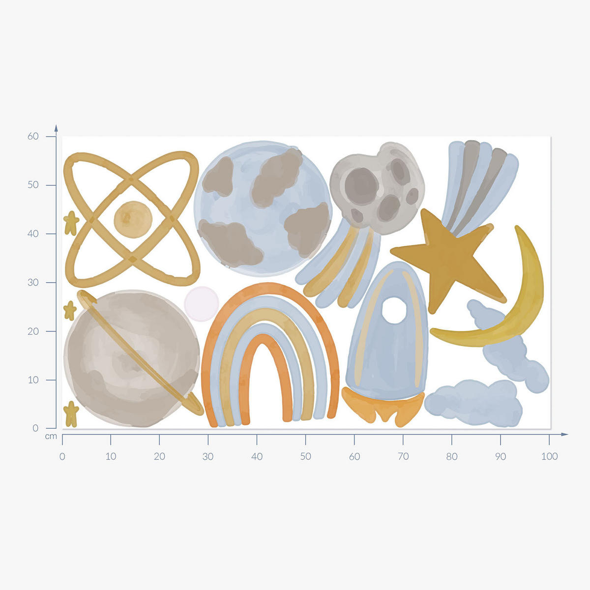 WANDAUFKLEBER 60x100cm - Planeten-Weltraumillustration - Multicolor, Kunststoff (60/100/0.1cm) - Wallfluent