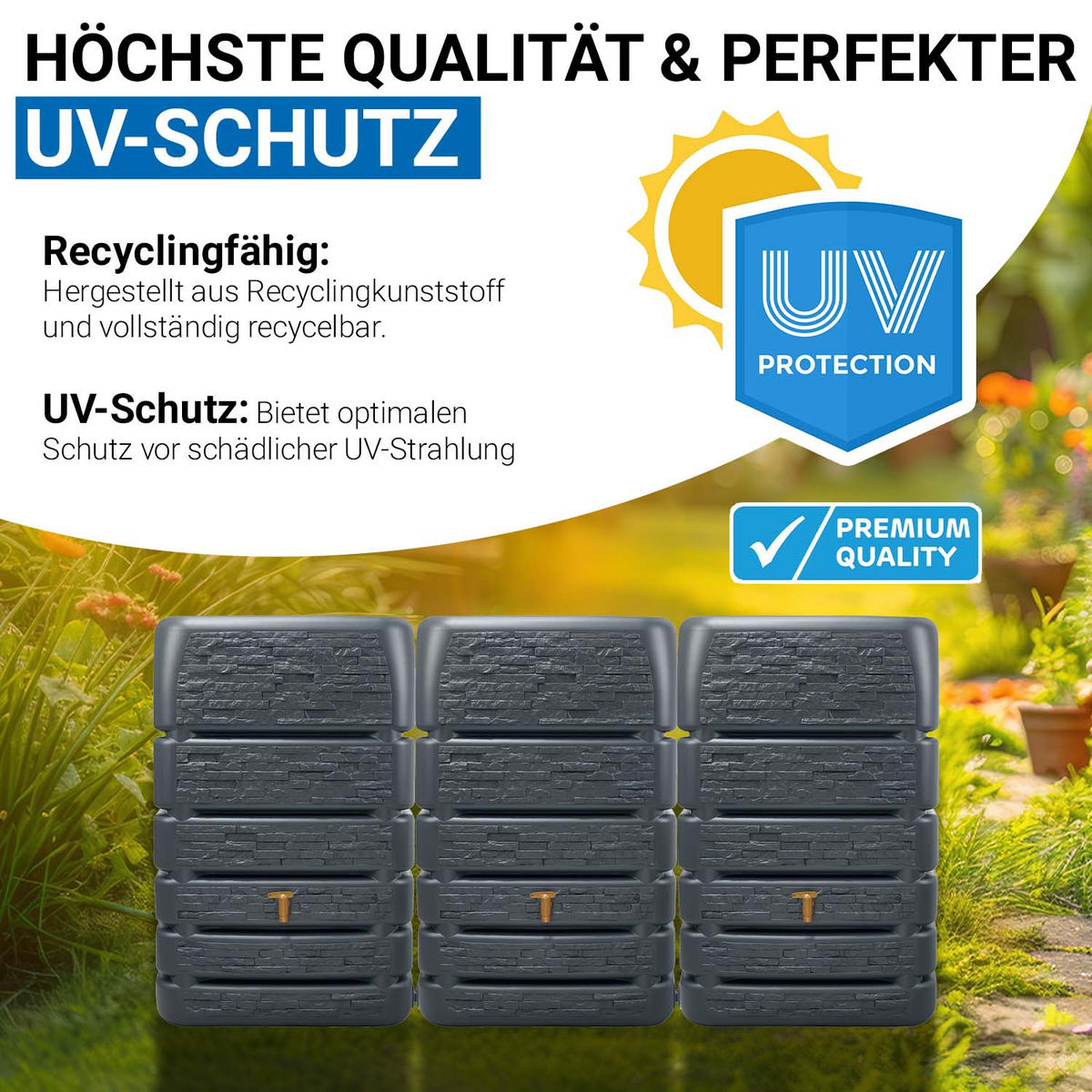 MAUERTANK-SET 1530 L graphite grey 3 x 510 L inkl. Verbindungsset - Grau, Kunststoff (260/123/60cm) - 4rain