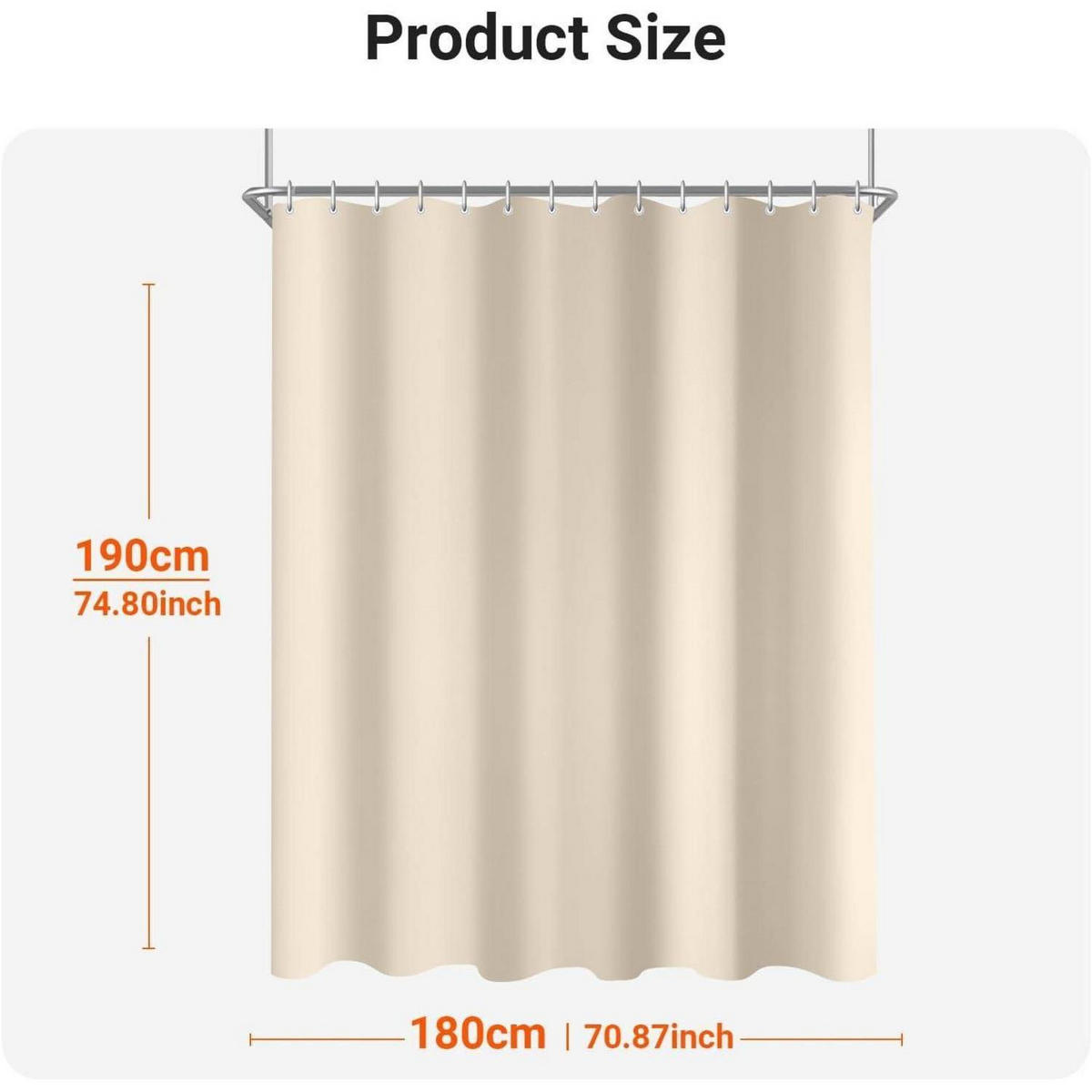 DUSCHVORHANG 180 x 190 cm Beige mit beschwertem Saum und 12 Ringen - Beige, Textil (180/190cm)