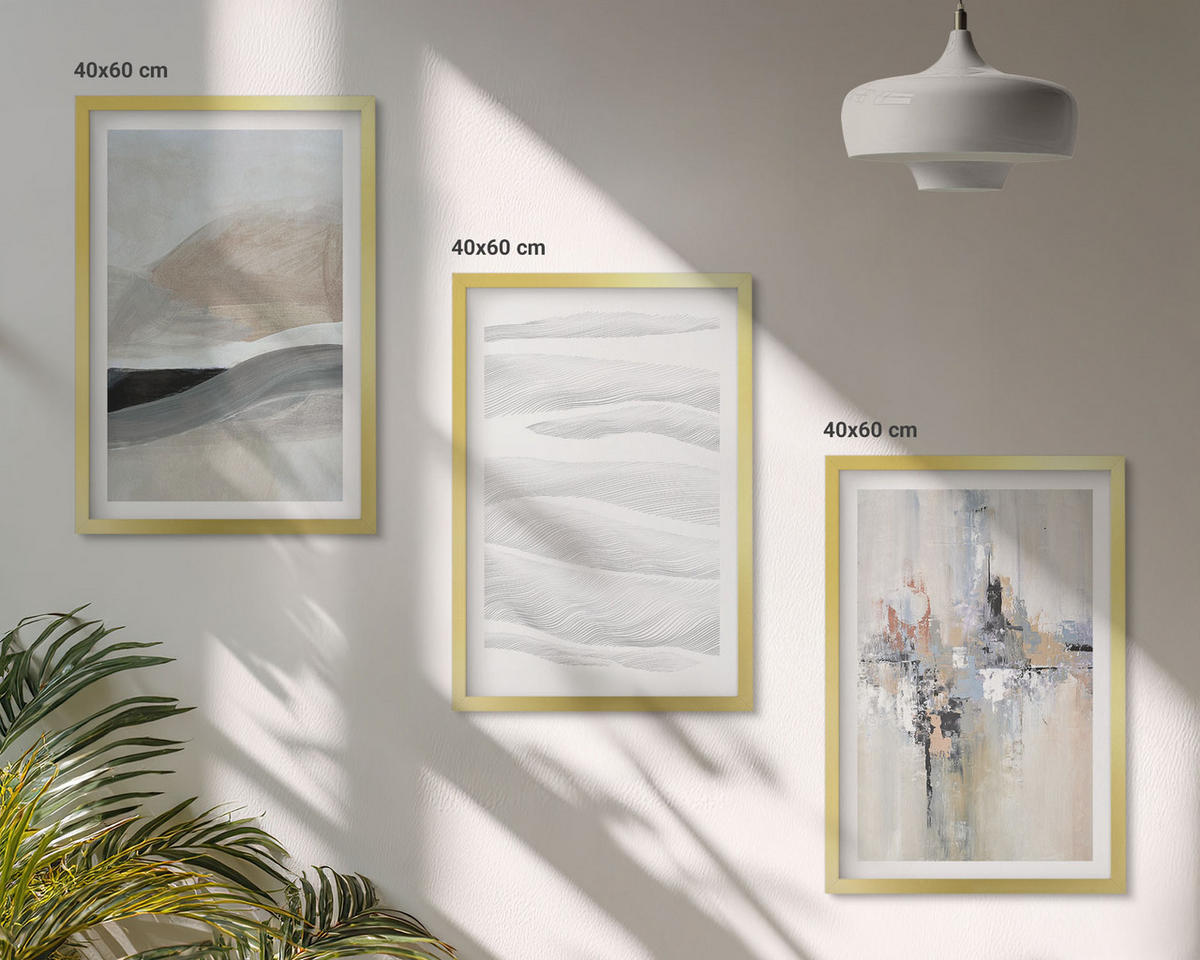BILDER SET 3er Set - 40x60 cm Goldrahmen - Abstrakte Erdmuster - Goldfarben, Kunststoff (40/60cm) - TULUP