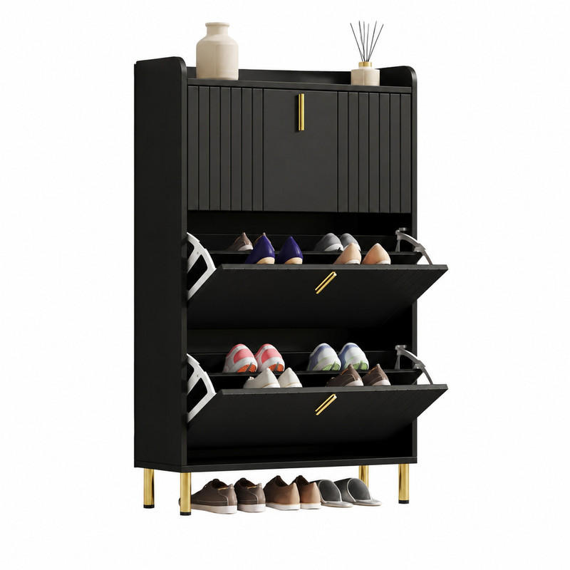 SCHUHSCHRANK mit 3 Klappen 80 x 23 x 123,5 cm MDF Schwarz - Schwarz, Holz (23.5/123.5/80cm) - Beauniv