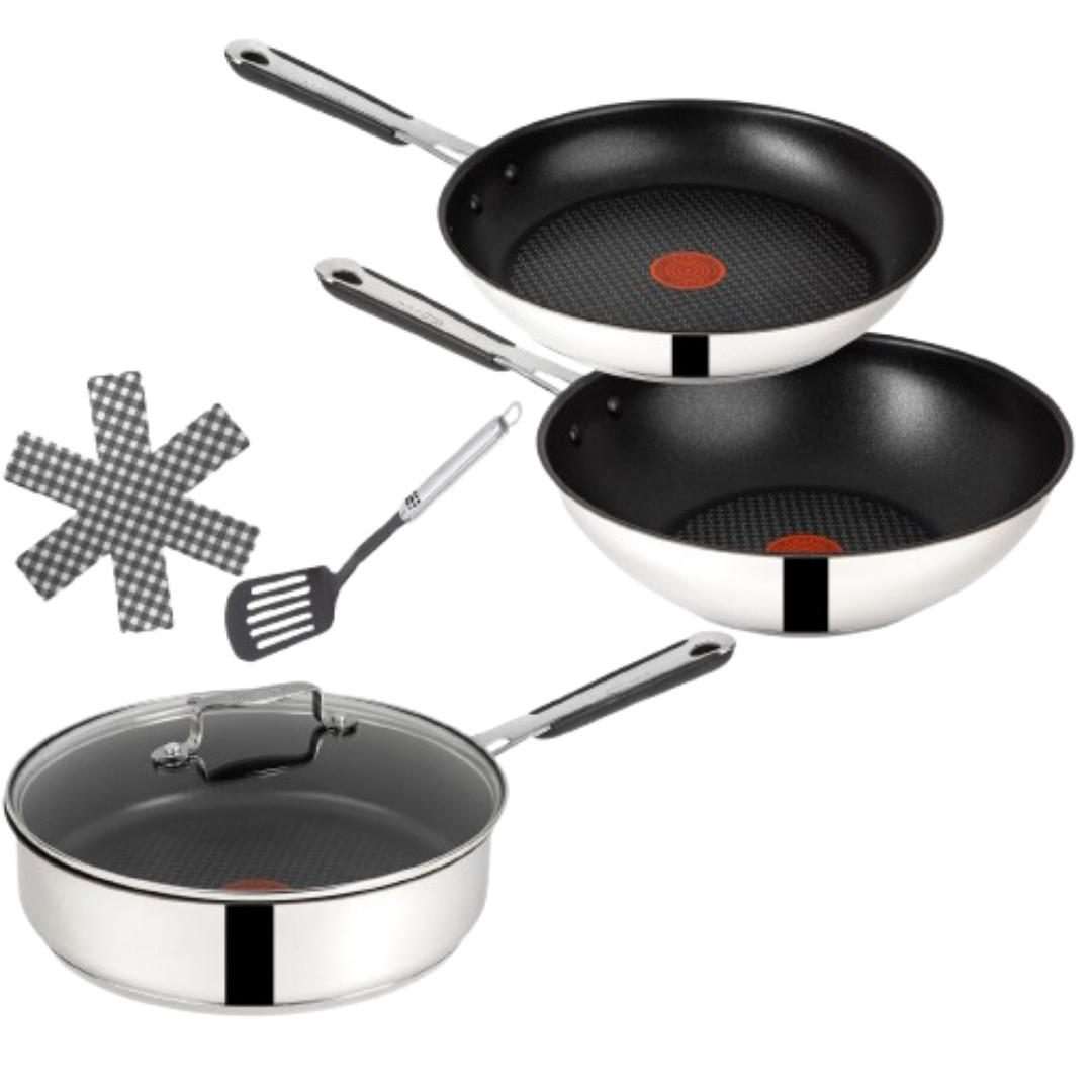 PFANNENSET E30 6-tlg 25+26+28 cm Edelstahl Antihaft Induktion Silber - Silberfarben/Schwarz, Metall - Tefal