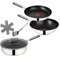 PFANNENSET E30 6-tlg 25+26+28 cm Edelstahl Antihaft Induktion Silber - Silberfarben/Schwarz, Metall - Tefal