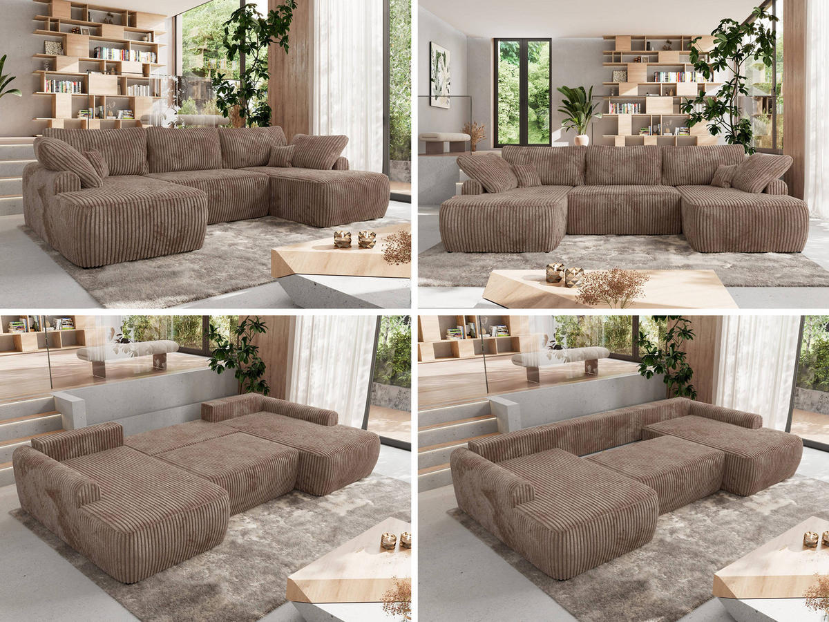 WOHNLANDSCHAFT CUBO U Braun Cord - Schwarz/Braun, Kunststoff/Textil (370/100/187cm) - MKS