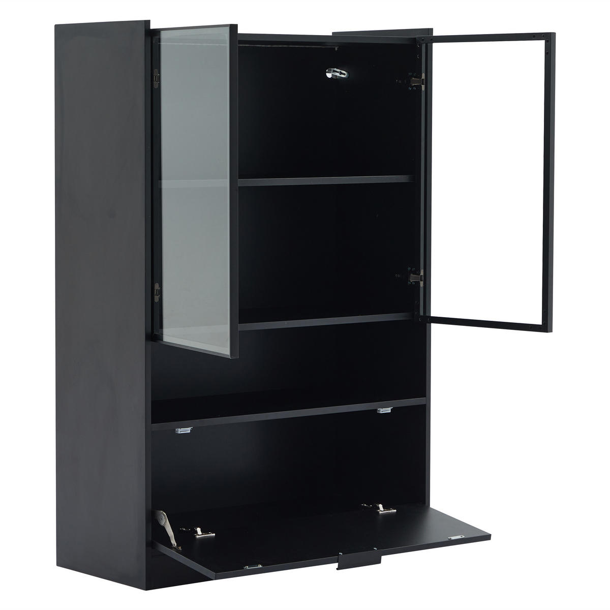 VITRINE 35/80/120 cm schwarz matt aus Spanplatte mit Glas und LED - Schwarz, Holzwerkstoff (80/120/35cm) - OKWISH
