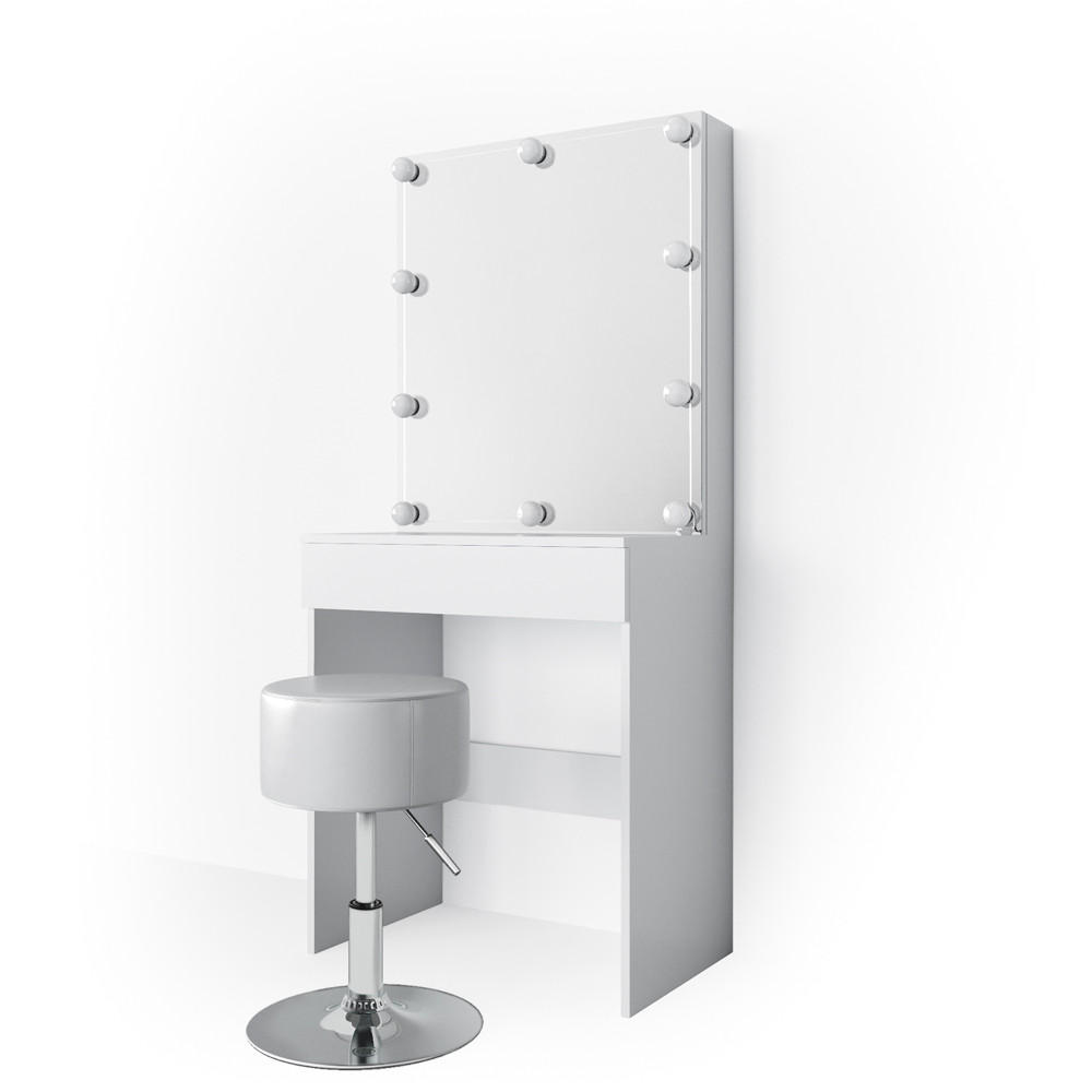 SCHMINKTISCH Melle Weiß 68 cm mit LED Beleuchtung und Hocker - Weiß, Holzwerkstoff (68/155/42cm) - Vicco