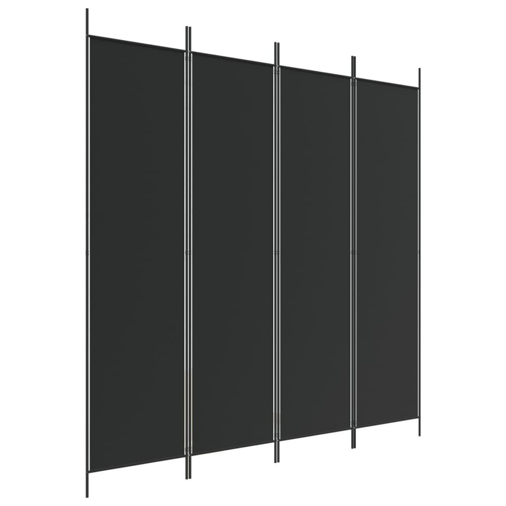 4-TLG. Paravent Schwarz 200x200 cm Stoff - Schwarz, Textil (200/200/200cm)