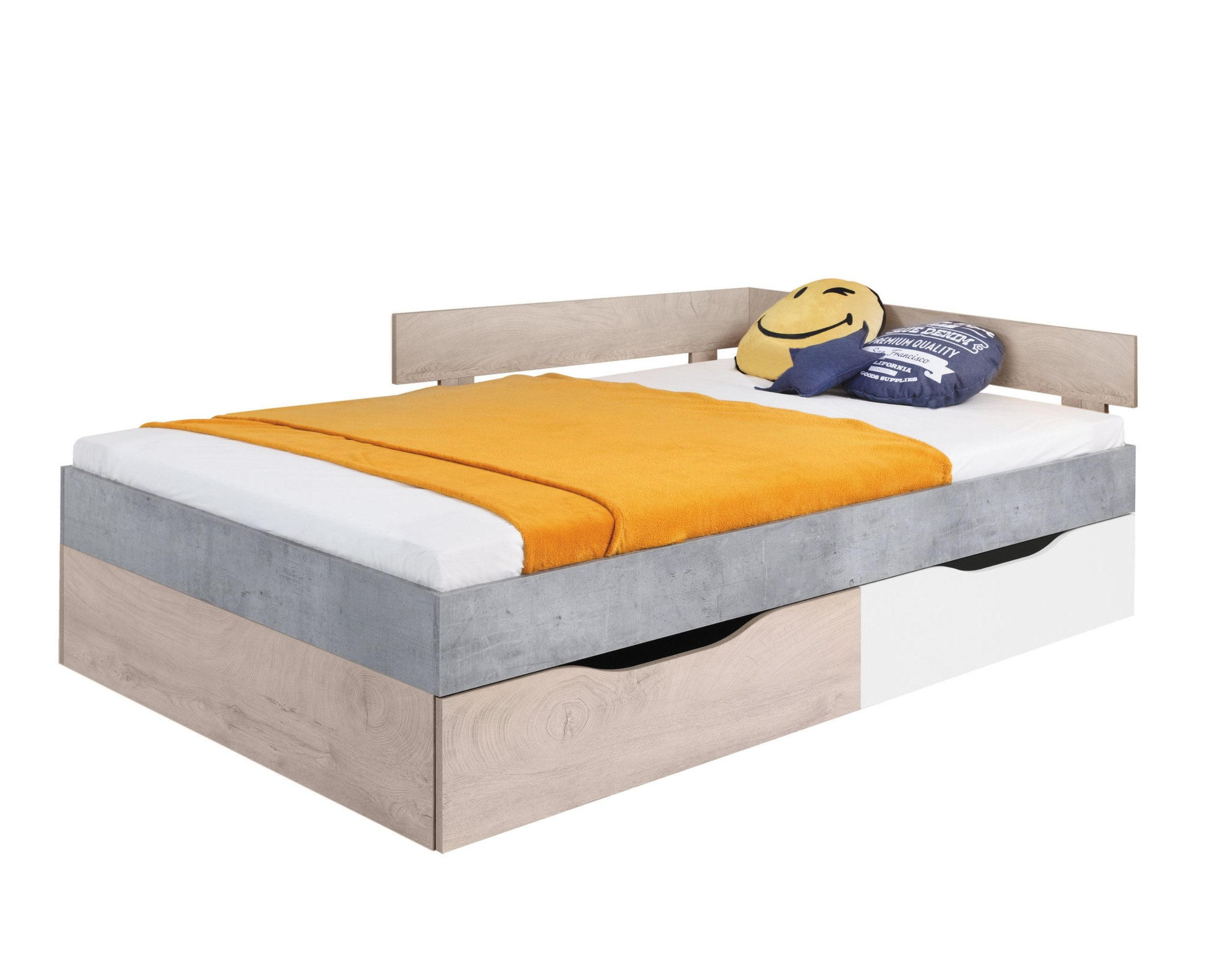 JUGENDBETT SIMON 16 120/200Grau/Weiß/Sonoma Eiche - Weiß/Grau, Holzwerkstoff (120/200cm) - Deine Möbel 24