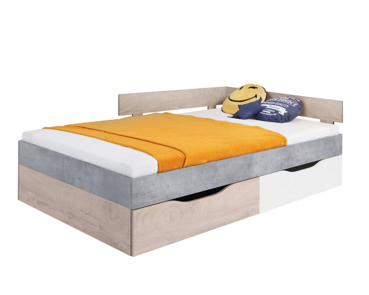 JUGENDBETT SIMON 16 120/200Grau/Weiß/Sonoma Eiche - Weiß/Grau, Holzwerkstoff (120/200cm) - Deine Möbel 24