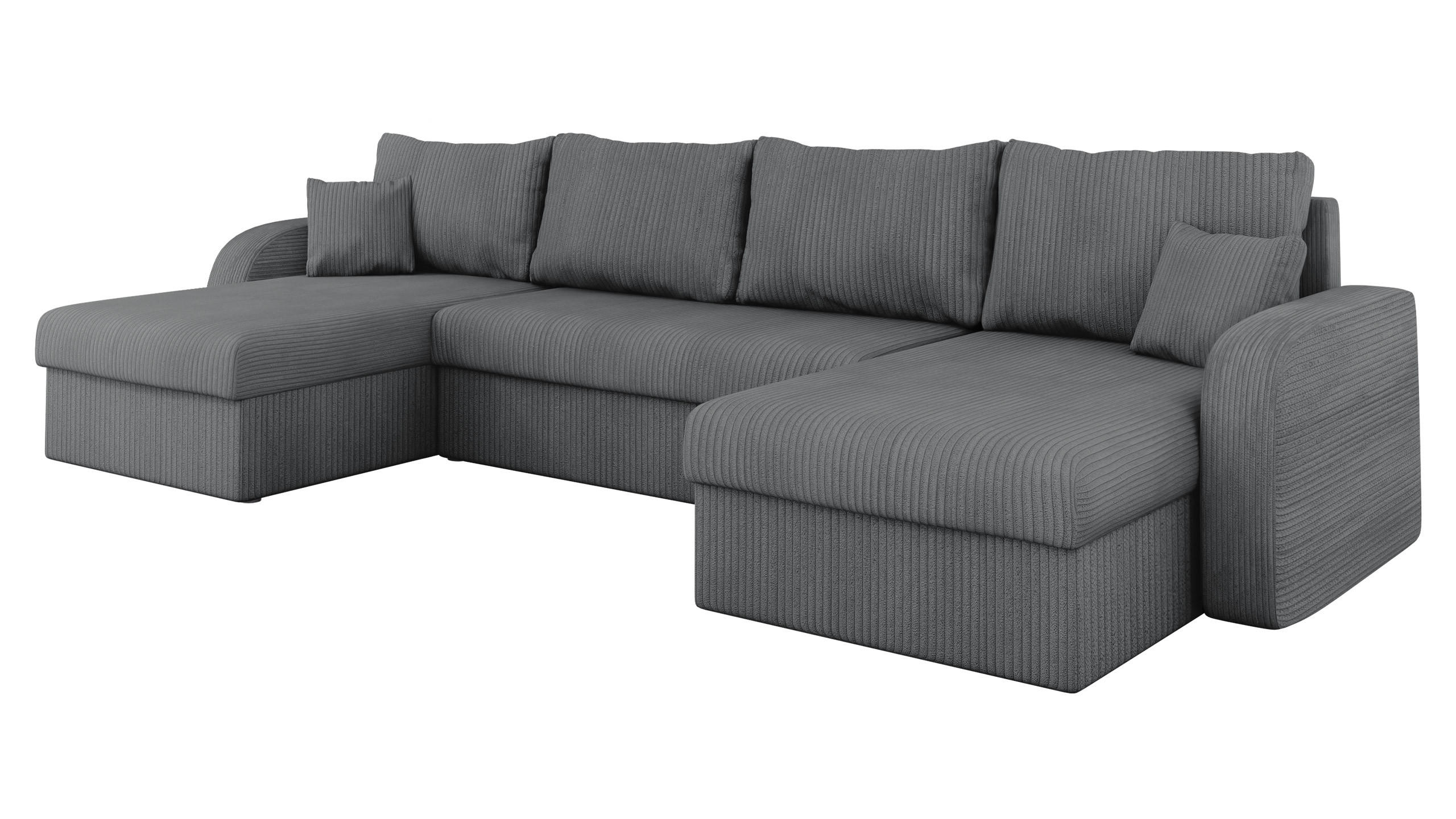 ECKSOFA Kris U Cord - Greige/Schwarz, Holz/Kunststoff (304/140cm) - MIRJAN24