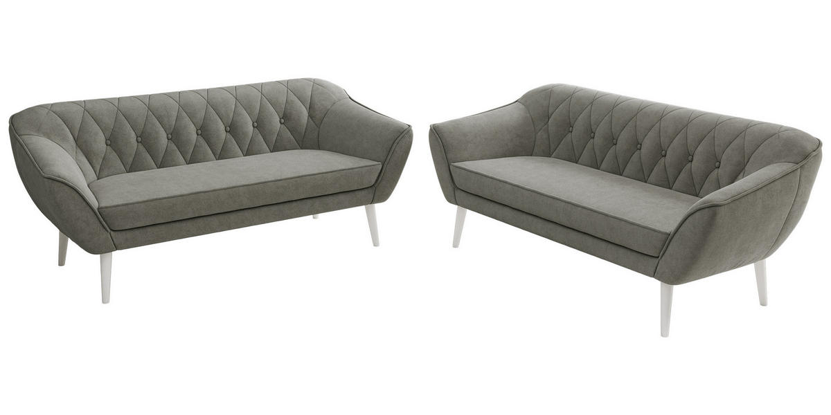 SEDACÍ SOUPRAVA PIRS 3+3 - Šedá Strukturovaná látka - Bílé nohy - šedá/bílá, kompozitní dřevo/textil (180/75/74cm) - MKS