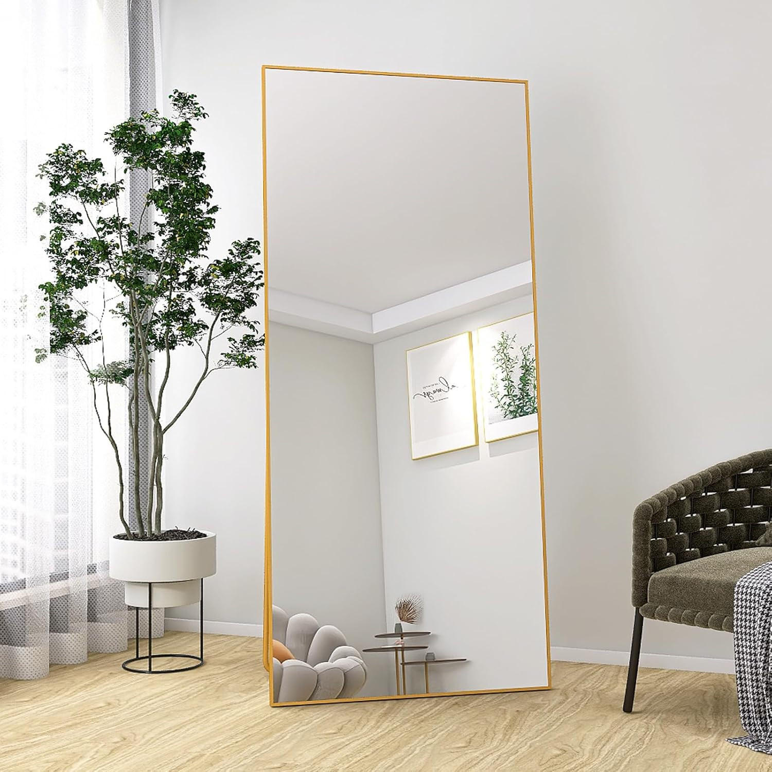 STANDSPIEGEL 180x80 cm – Freistehend & Wandmontage, Aluminiumlegierung Goldrahmen - Goldfarben, Glas/Metall (80/180/180cm)