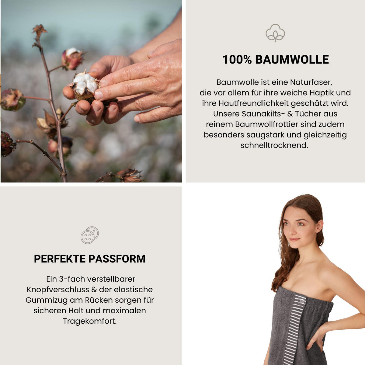 SAUNAKILT Rom Damen - 36-42 - Dunkelgrau - Dunkelgrau, Textil (80/130cm) - SCHIESSER