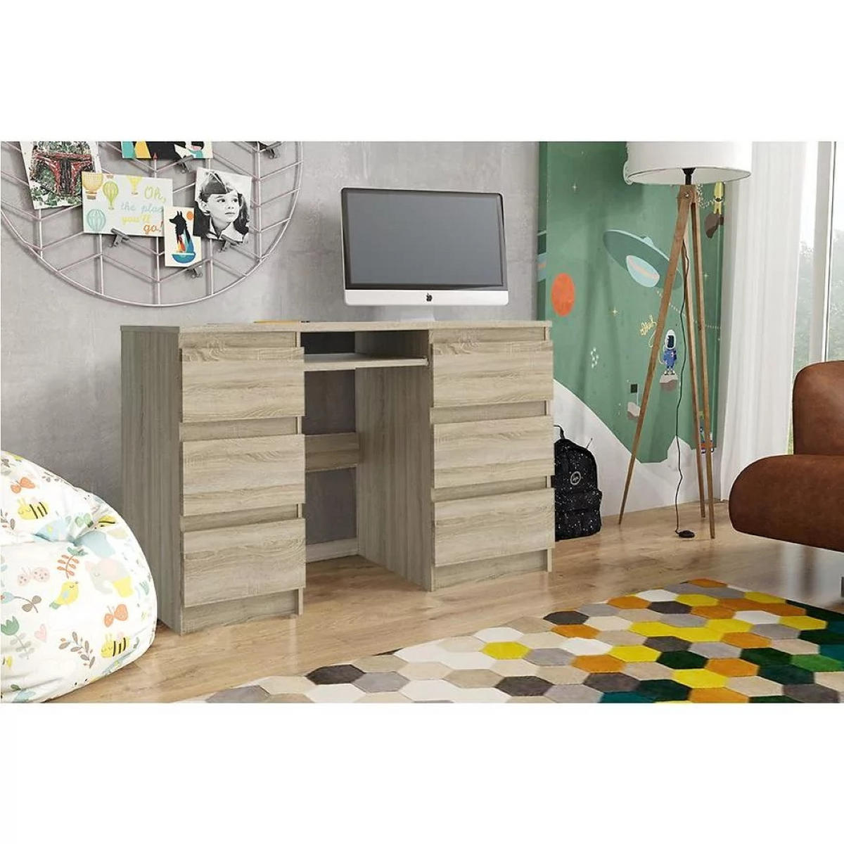 SCHREIBTISCH VALERIO 130x50x75 cm Bürotisch Computertisch, Sonoma Eiche - Sonoma Eiche, Holzwerkstoff (50/130/75cm) - MASSENO